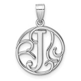 Image of Small Sterling Silver Rhodium-plated Fancy Script Letter J Initial Pendant