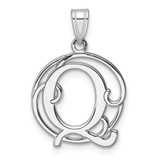Image of Small Sterling Silver Rhodium-plated Fancy Script Letter Q Initial Pendant