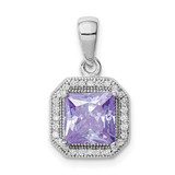 Image of Sterling Silver Rhodium-plated Clear CZ and Square Light Purple CZ Pendant