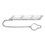 Image of Sterling Silver Rhodium-plated Diagonal Stripes w/Button Chain Tie Bar