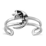 Image of Sterling Silver Rhodium-plated Oxidized Moon and Star Toe Ring