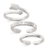 Image of Sterling Silver Polished Arrow/Chain Link/Plain Set of 3 Toe Rings