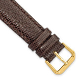Image of 16mm Short Brown Lizard-Style Grain Leather Gold-tone Buckle Watch Band