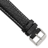 Image of 18mm Long Black Leather White Stitch Silver-tone Buckle Watch Band