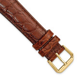 Image of 16mm Short Brown Alligator-Style Grain Leather Gold-tone Buckle Watch Band