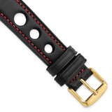 Image of 18mm Black Grand Prix Leather Red Stitch Gold-tone Buckle Watch Band
