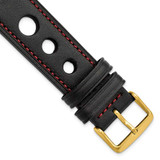 Image of 22mm Black Grand Prix Leather Red Stitch Gold-tone Buckle Watch Band