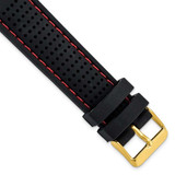 Image of 20mm Black Red Stitch Ventilated Silicone Gold-tone Buckle Watch Band