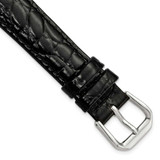 Image of 16mm Short Black Alligator-Style Grain Leather Silver-tone Buckle Watch Band