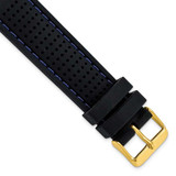 Image of 20mm Black Blue Stitch Ventilated Silicone Gold-tone Buckle Watch Band