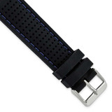 Image of 20mm Black Blue Stitch Ventilated Silicone Silver-tone Buckle Watch Band