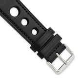 Image of 22mm Black Grand Prix Leather Black Stitch Silver-tone Buckle Watch Band