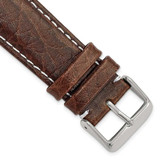Image of 24mm Short Dark Brown Leather White Stitch Silver-tone Buckle Watch Band