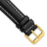 Image of 18mm Long Black Oil-tanned Leather White Stitch Gold-tone Buckle Watch Band