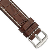 Image of 22mm Brown Matte Alligator-Style Leather White Stitch Silver-tone Buckle Watch Band