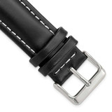 Image of 22mm Long Black Oil-tanned Leather White Stitch Silver-tone Buckle Watch Band
