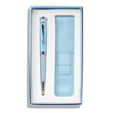 Image of Luxury Giftware Light Blue Crystal Filled Ballpoint Pen with Matching Vinyl Pouch Set