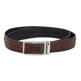 Image of Luxury Leathers Top Grain Leather Croc-Texture Large (44-46) Adjustable Brown Belt