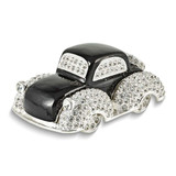 Image of Luxury Giftware Pewter Bejeweled Crystals Silver-tone Enameled DEAN Black and White Car Trinket Box with Matching 18 Inch Necklace