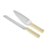 Image of Luxury Giftware Brass-plated Crystal Embellished Stainless Steel Blades Cake Knife and Server Set