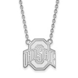 Image of 18" 10K White Gold Ohio State University Large Pendant Necklace LogoArt 1W016OSU-18