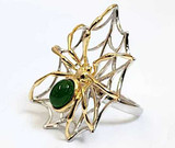 Image of Size 7 Two-Tone Sterling Silver Nephrite Jade Spider Web Ring