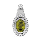 Image of 14kt White Gold Womens Oval Peridot Solitaire Diamond Accent Pendant 1-1/2 Cttw