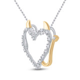 Image of Yellow-Tone Sterling Silver Womens Round Diamond Horned Heart Pendant 1/20 Cttw