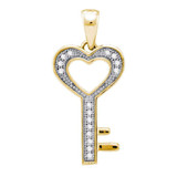 Image of Yellow-tone Sterling Silver Womens Round Diamond Key Love Pendant 1/20 Cttw