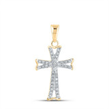 Image of 14kt Yellow Gold Womens Round Diamond Flared Cross Faith Pendant 1/8 Cttw
