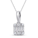 Image of 14kt White Gold Womens Baguette Diamond Fashion Cluster Pendant 1/8 Cttw