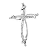 Image of Sterling Silver Womens Round Diamond Cross Pendant 1/10 Cttw Style 92527
