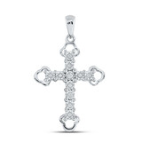 Image of Sterling Silver Womens Round Diamond Trefoil Tips Cross Pendant 1/8 Cttw