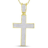 Image of 10kt Yellow Gold Mens Round Diamond Cross Pendant 1.00 Cttw Style 77892