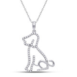 Image of 10kt White Gold Womens Round Diamond Animal Dog Puppy Pendant 1/5 Cttw