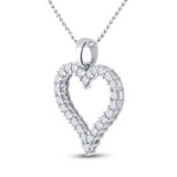 Image of 14kt White Gold Womens Round Diamond Outline Heart Pendant 1.00 Cttw