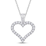 Image of 14kt White Gold Womens Round Diamond Outline Heart Pendant 1/2 Cttw