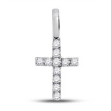 Image of 14kt White Gold Womens Round Diamond Dainty Cross Pendant 1/10 Cttw