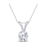 Image of 14kt White Gold Womens Round Diamond Solitaire Pendant 1/4 Cttw