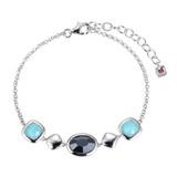 Image of ELLE Jewelry - "Mirage Collection" 6.5"+1.5" Rhodium-plated Sterling Silver Rolo Chain Bracelet w/ Synthetic Hematite & Genuine Cushion Cut Amazonite