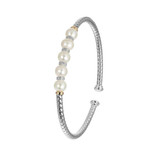 Image of Charles Garnier 6.75" Rhodium-plated Sterling Silver Mesh Cuff Bracelet w/ 5 Cultured Freshwater Pearls & CZ Rondelles