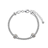 Image of Charles Garnier 6.75"+1.25" Rhodium-plated Sterling Silver Rope & Box Chain Bracelet w/ Gold-plated & CZ Accents