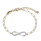 Image of Charles Garnier 6.75"+1.25" Gold-plated Sterling Silver 3mm Paperclip Chain Bracelet w/ 24mm x 8mm Rhodium-plated CZ Infinity Center