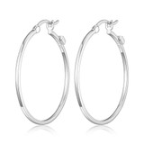 Image of ELLE Jewelry - 35mm Rhodium-plated Sterling Silver Hoop Earrings w/ Snap Closure