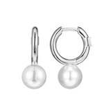Image of ELLE Jewelry - "Simpatico Collection" Rhodium-plated Sterling Silver 12mm Hoop Earrings w/ 8mm White Simulated Pearl Drop