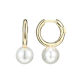 Image of ELLE Jewelry - "Simpatico Collection" Gold-plated Sterling Silver 12mm Hoop Earrings w/ 8mm White Simulated Pearl Drop