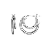 Image of ELLE Jewelry - "Simpatico Collection" Rhodium-plated Sterling Silver Double Hoop Earrings w/ Snap Closure