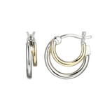 Image of ELLE Jewelry - "Simpatico Collection" Rhodium- and Gold-plated Sterling Silver Double Hoop Earrings w/ Snap Closure