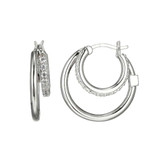 Image of ELLE Jewelry - "Simpatico Collection" Rhodium-plated Sterling Silver Double Hoop Earrings w/ CZs