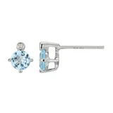 Image of ELLE Jewelry - "Birthstone Collection" Rhodium-plated Sterling Silver Stud Earrings w/ 5mm Genuine Sky Blue Topaz & Lab Grown Diamond